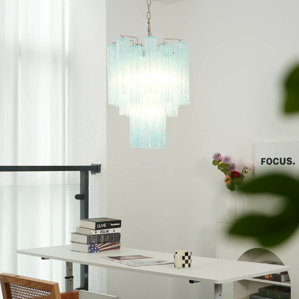 Marisol Fluted Blue Glass Tube Chandelier
