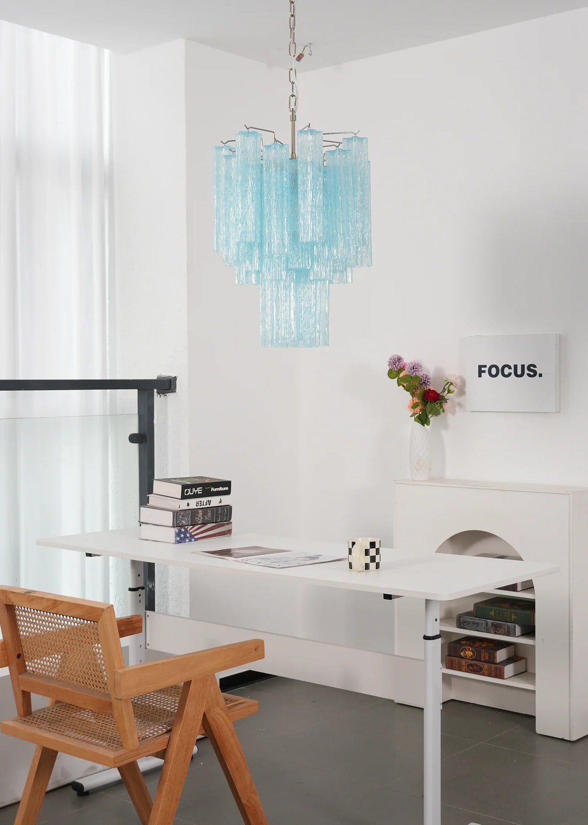 Marisol Fluted Blue Glass Tube Chandelier
