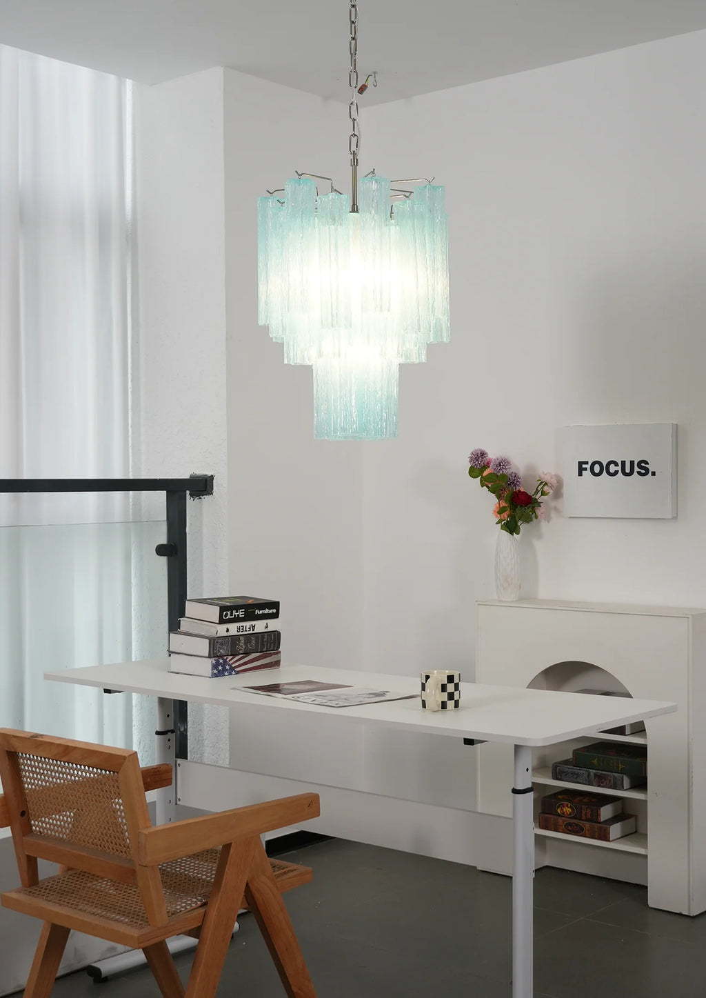 Marisol Fluted Blue Glass Tube Chandelier