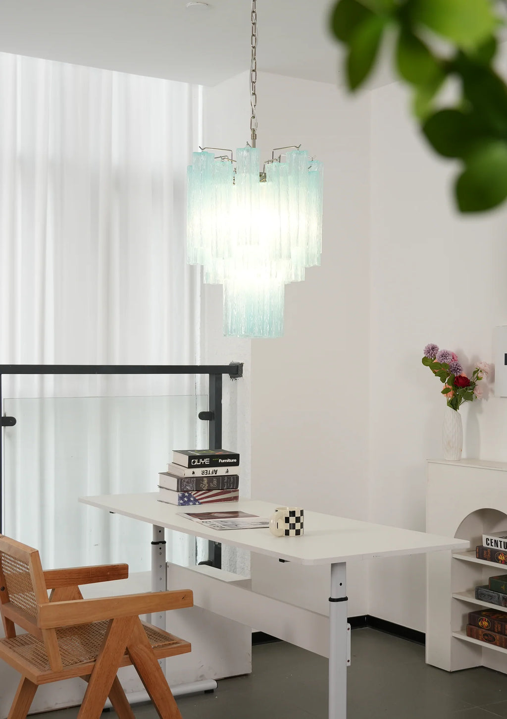 Marisol Fluted Blue Glass Tube Chandelier