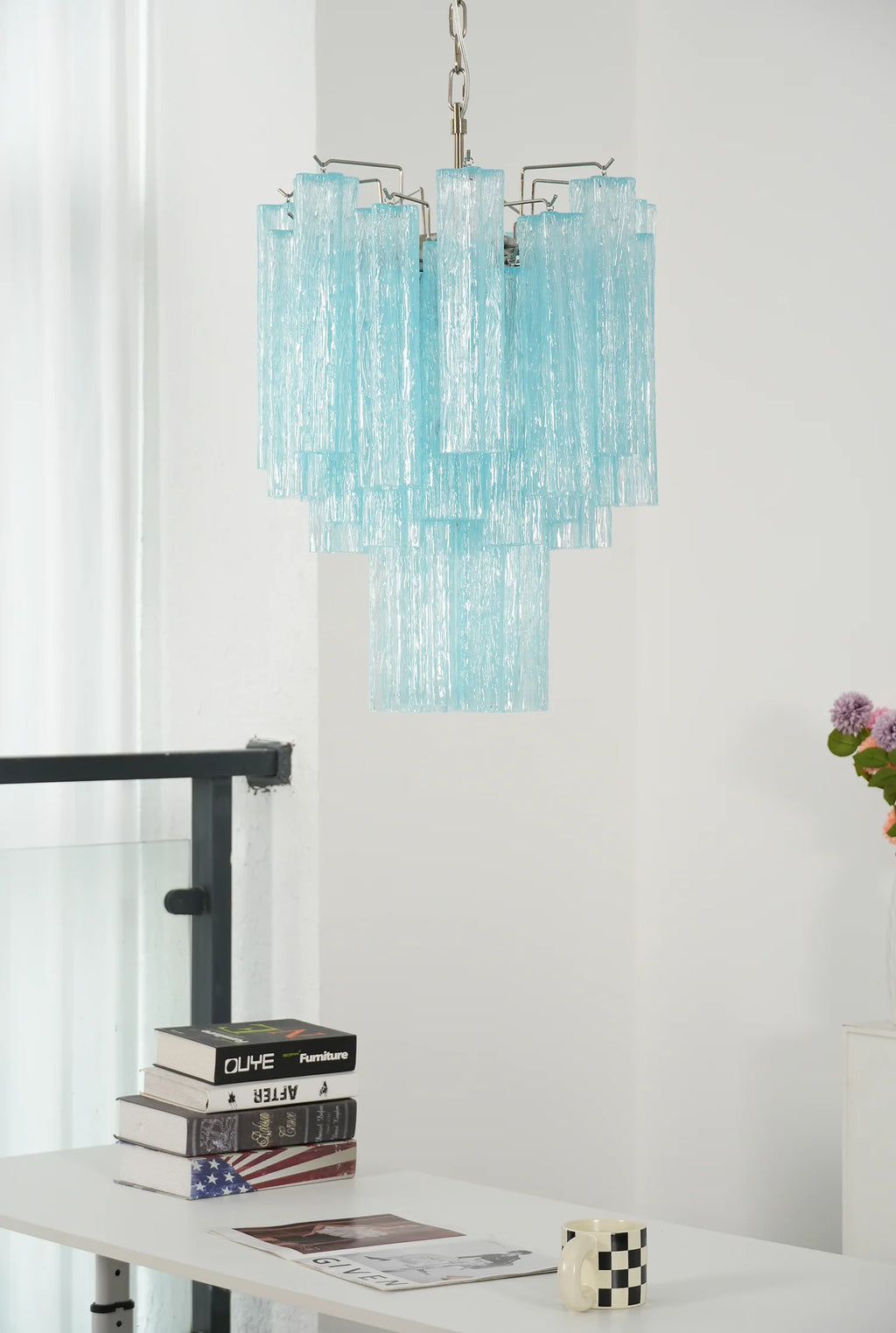 Marisol Fluted Blue Glass Tube Chandelier