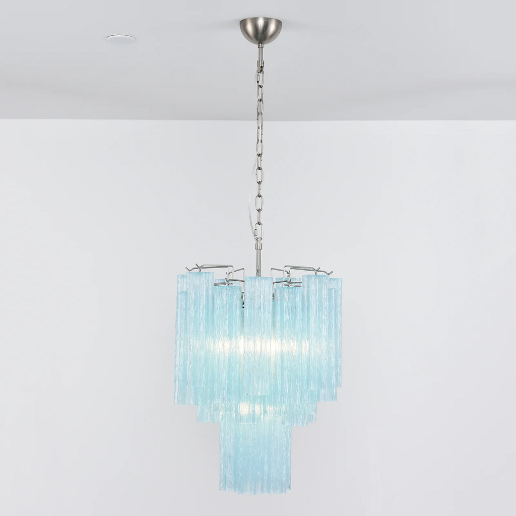 Marisol Fluted Blue Glass Tube Chandelier
