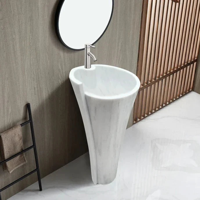 Carrara White Marble Designer Pedestal Bathroom Sink 16.5x36 In