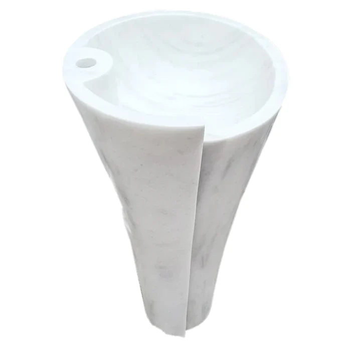 Carrara White Marble Designer Pedestal Bathroom Sink 16.5x36 In