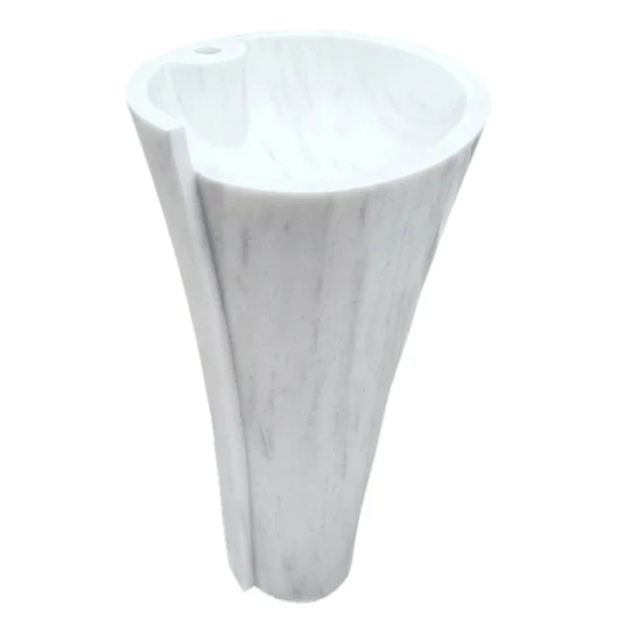 Carrara White Marble Designer Pedestal Bathroom Sink 16.5x36 In
