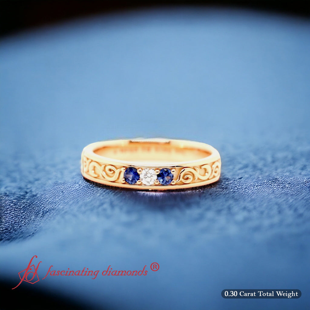 Classic Mens 3 Stone Wedding Band