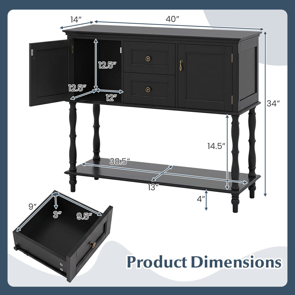 Console Table with 2 Drawers and Storage Cabinets