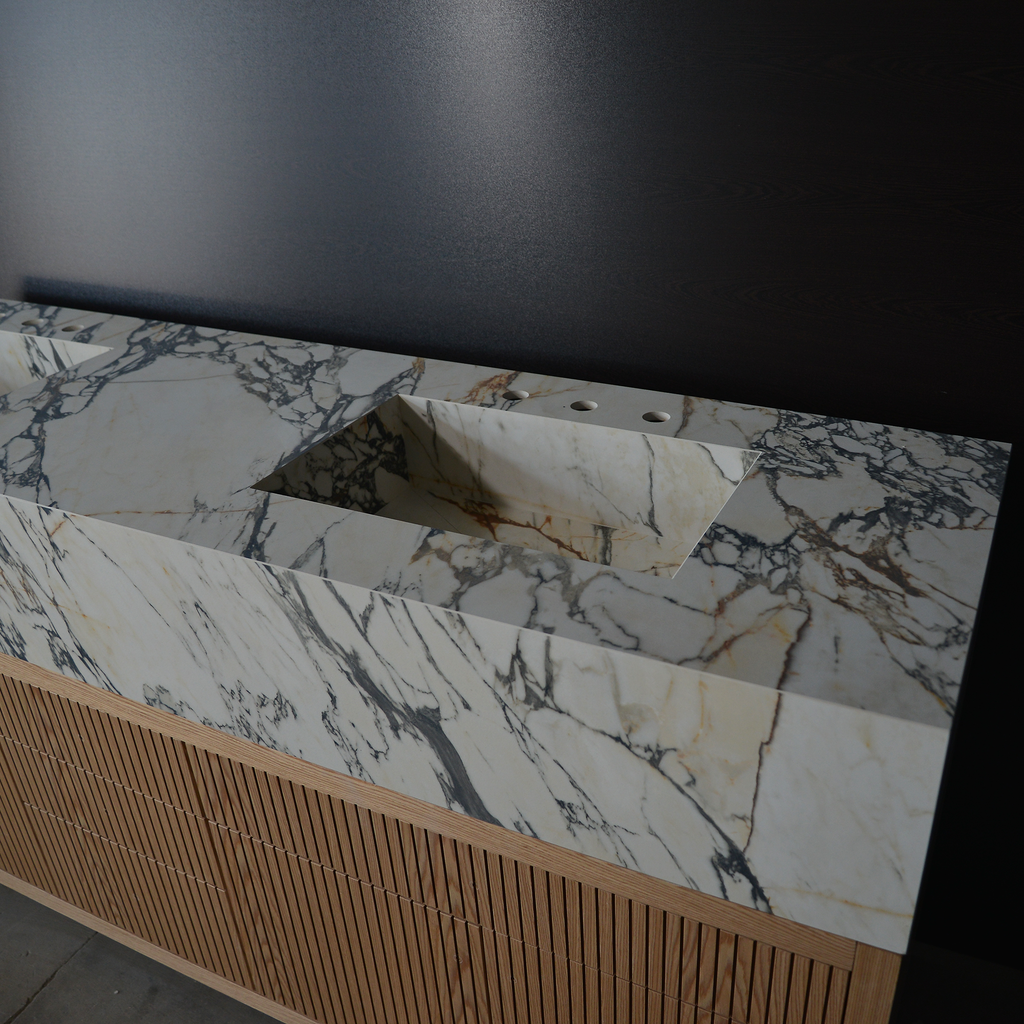 Porcelain Double Sink Corchia Gold - Italian Calacatta Marble