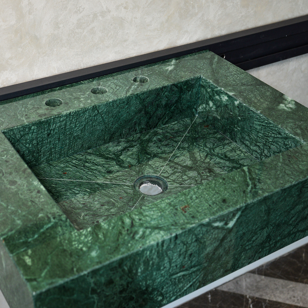 Verde Guatemala Marble Sink - Custom Handcrafted Green Matte Finish Bathroom Vanity