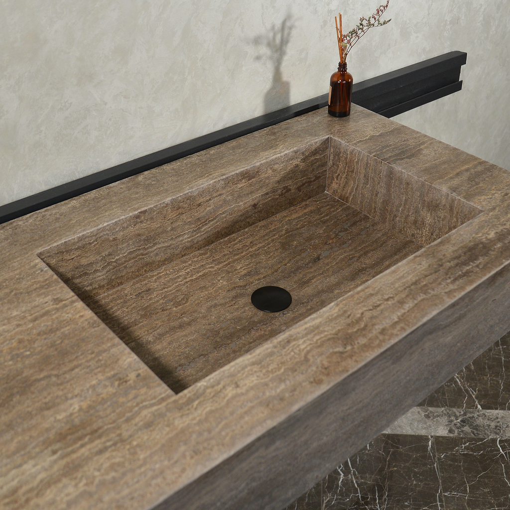 Silver Travertine Natural Stone Handcrafted Bathroom Vanity Sink with Unique Veins