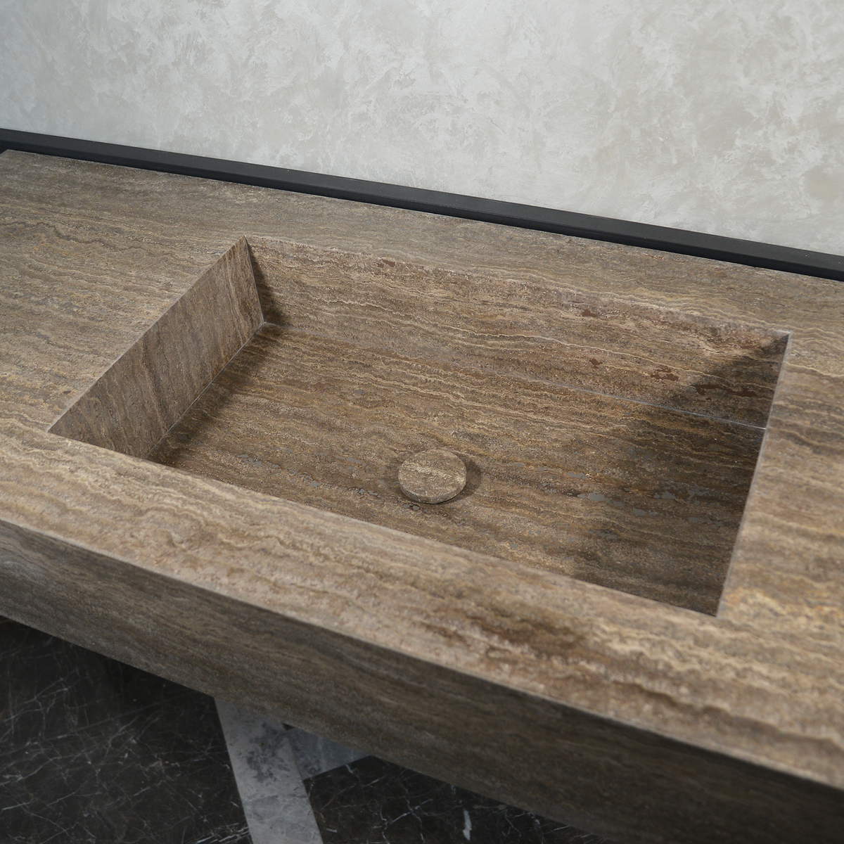 Silver Travertine Natural Stone Handcrafted Bathroom Vanity Sink with Unique Veins
