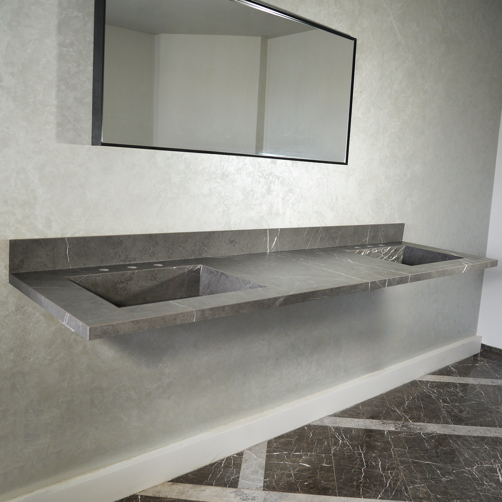 Engineered Porcelain Double Sink - Pietra Grey Italian Handcrafted