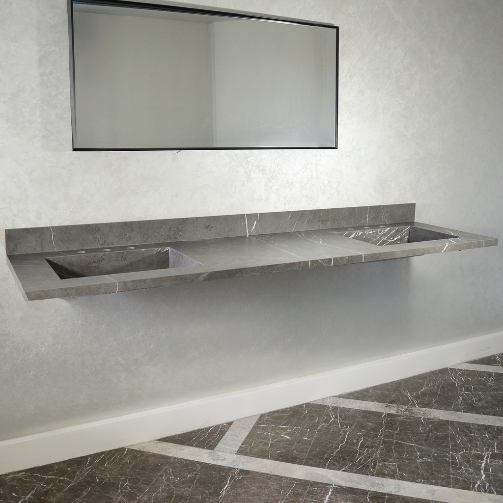 Engineered Porcelain Double Sink - Pietra Grey Italian Handcrafted