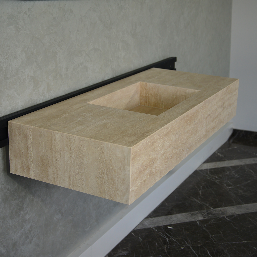 Travertine Handcrafted Custom Artisan Natural Stone Bathroom Vanity Sink