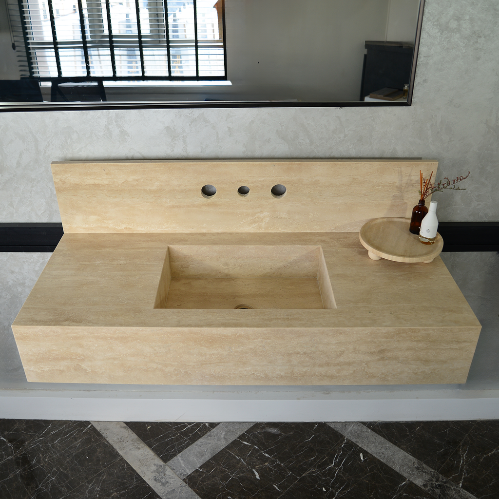 Travertine Handcrafted Custom Artisan Natural Stone Bathroom Vanity Sink