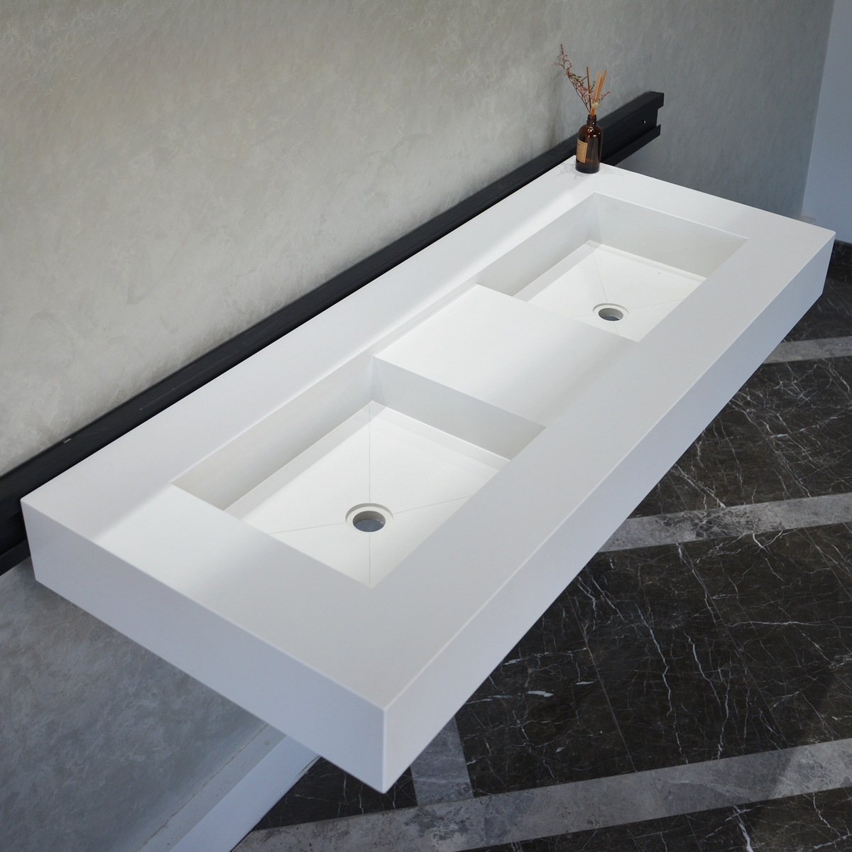 White Quartz Double Undermount Kitchen Sink - Custom Crafted