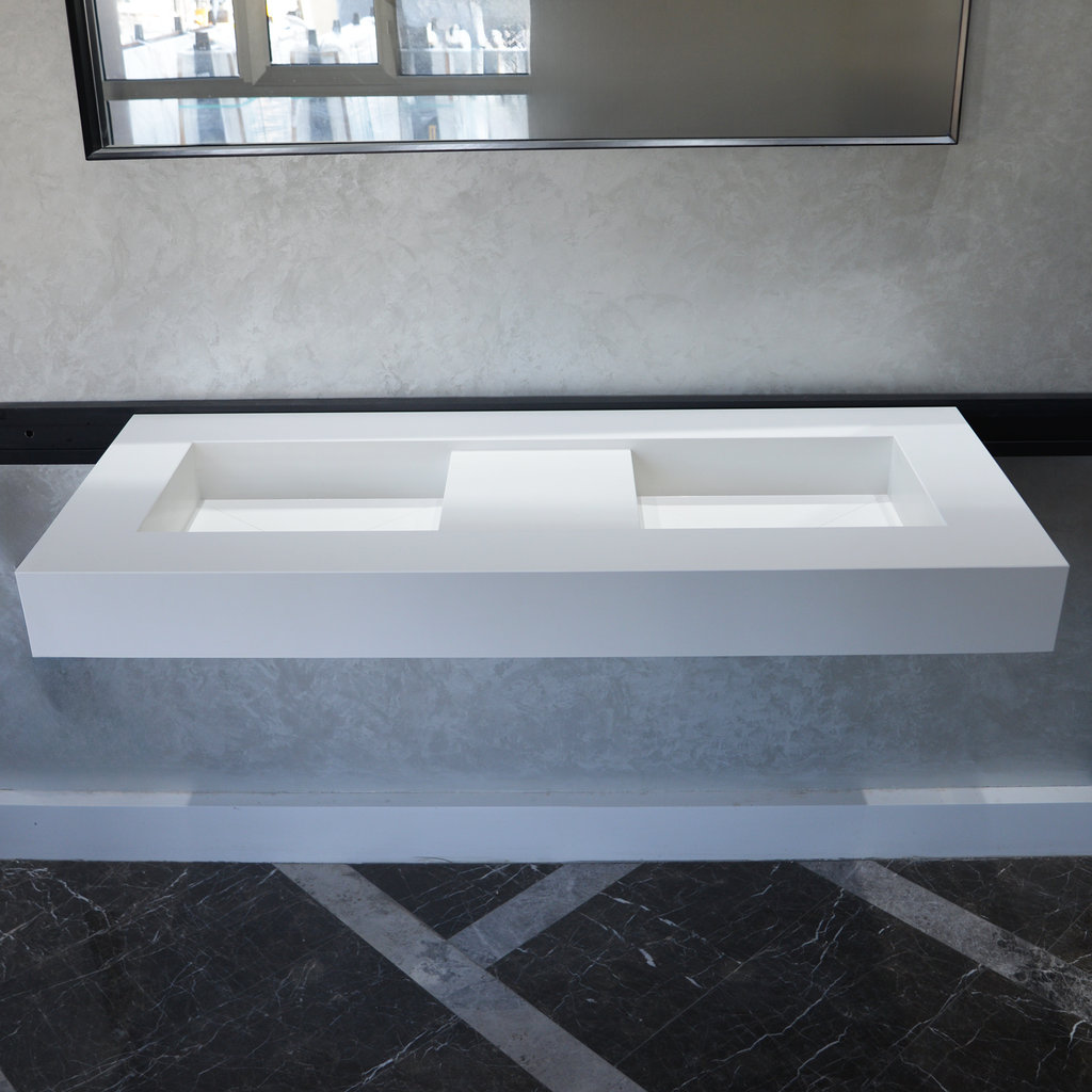 White Quartz Double Undermount Kitchen Sink - Custom Crafted