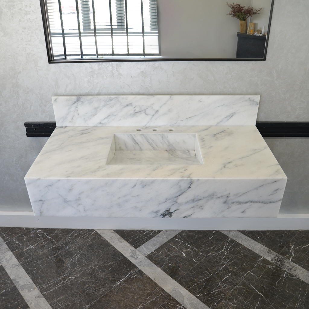 Calacatta Viola White Marble Handcrafted Sink - Sculptural Design
