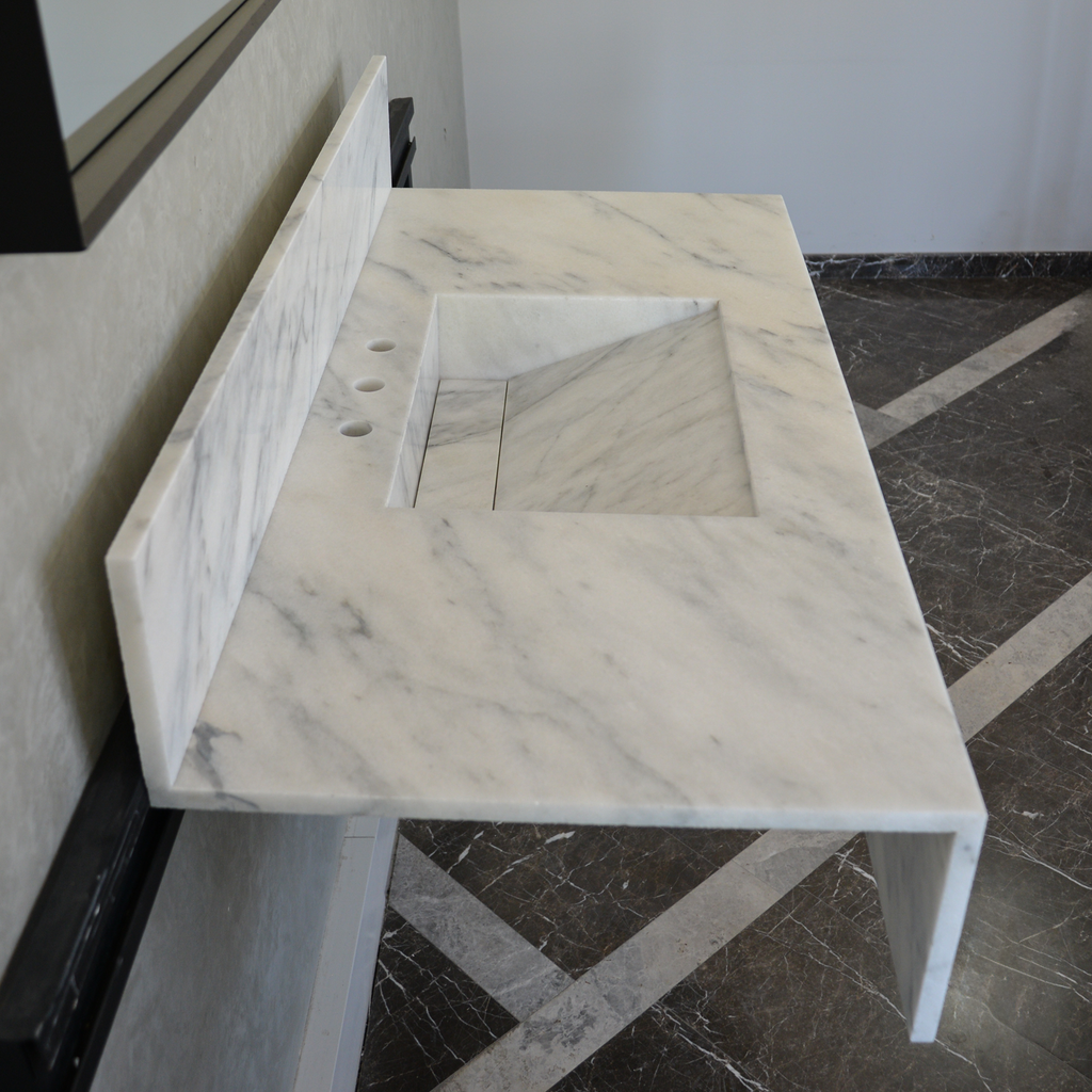 Calacatta Viola White Marble Handcrafted Sink - Sculptural Design