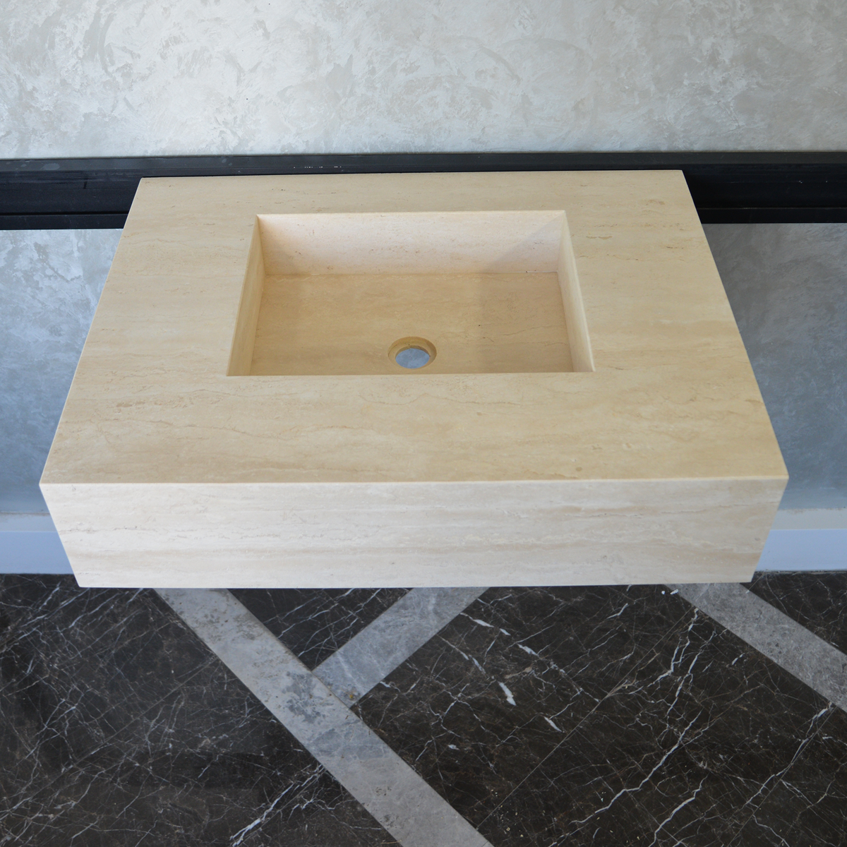 Travertine Bathroom Sink Handcrafted Warm Beige Vein Pattern