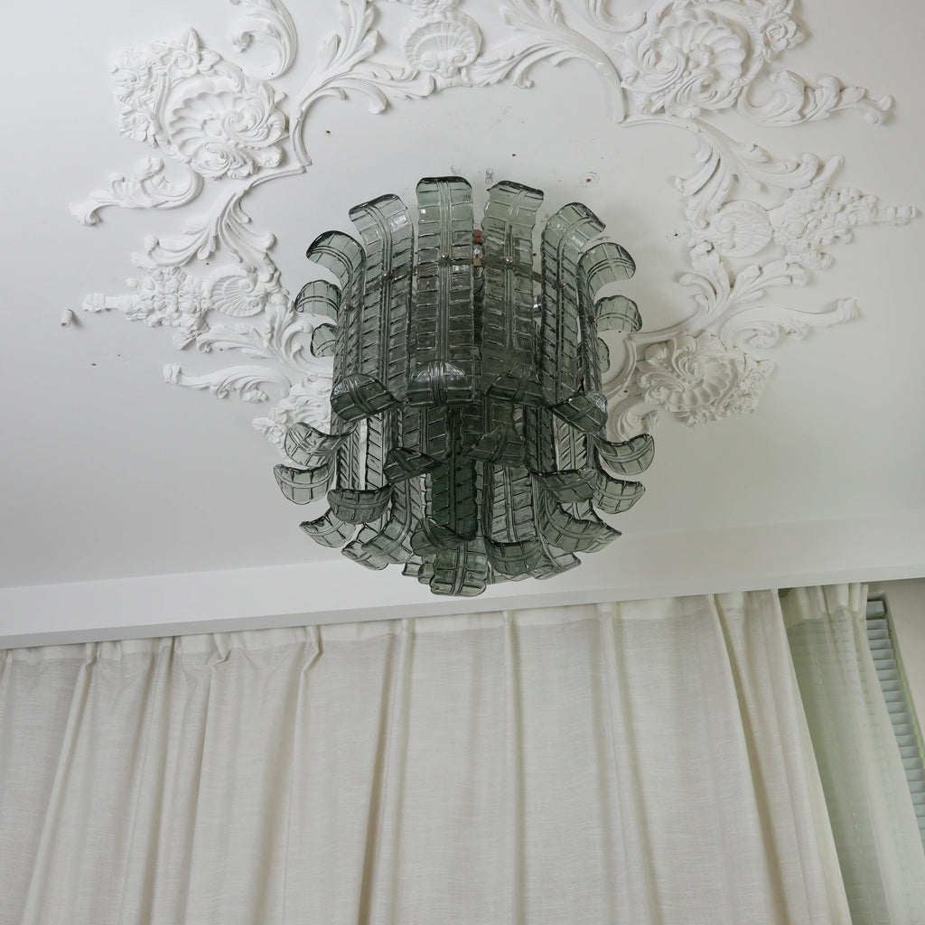 Elegant Murano Leaf Shaped Green Ceiling Lamp