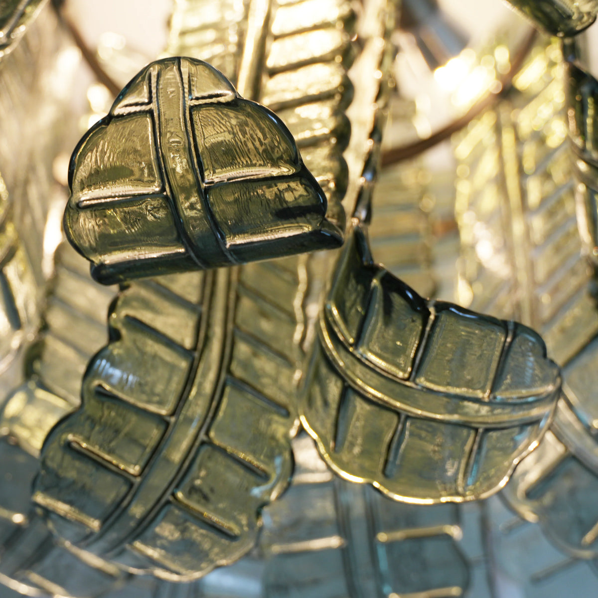 Elegant Murano Leaf Shaped Green Ceiling Lamp