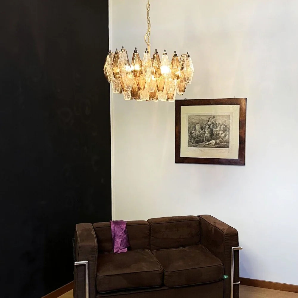 Poliedri Murano Transparent Smoked Chandelier