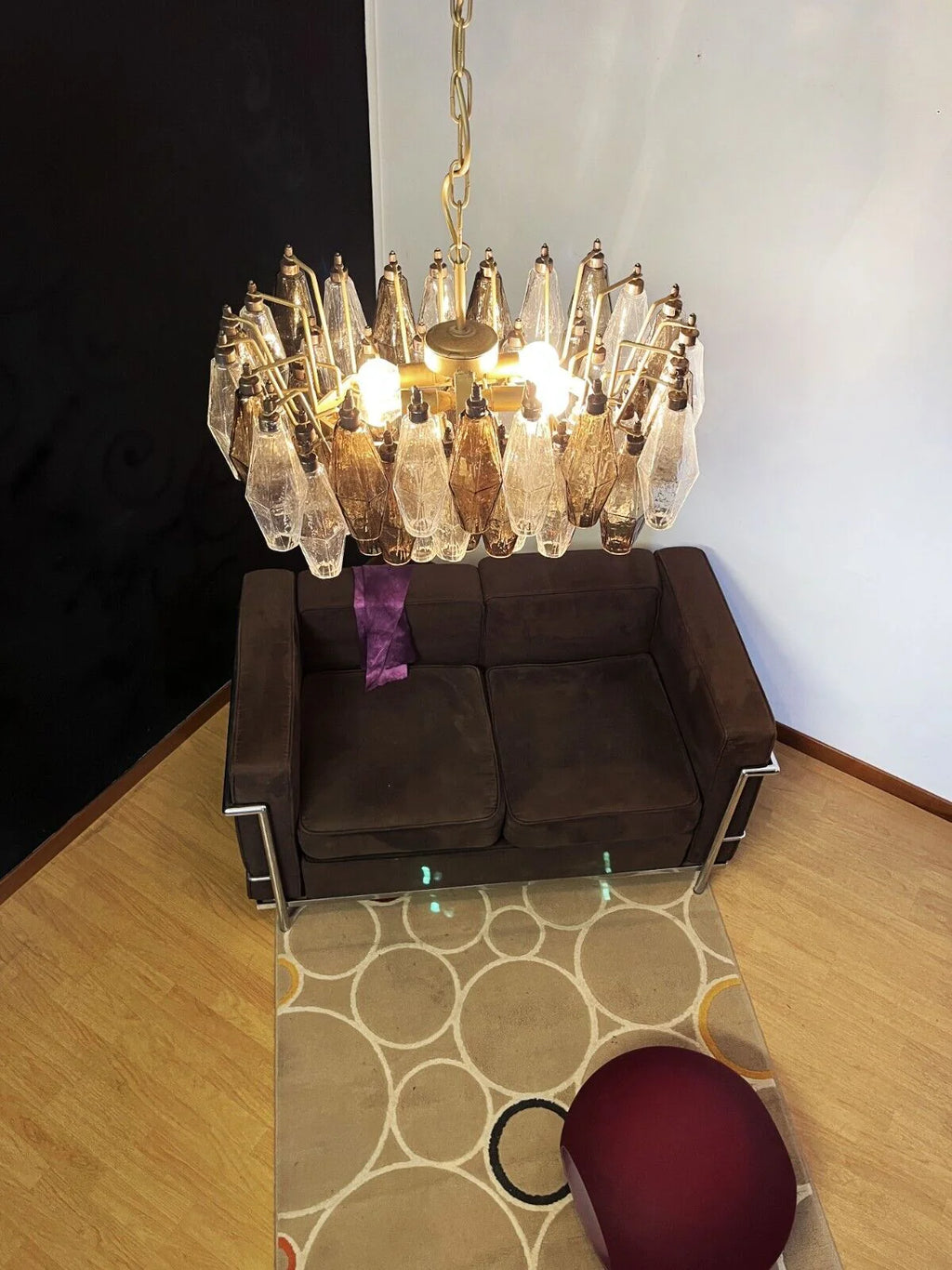 Poliedri Murano Transparent Smoked Chandelier