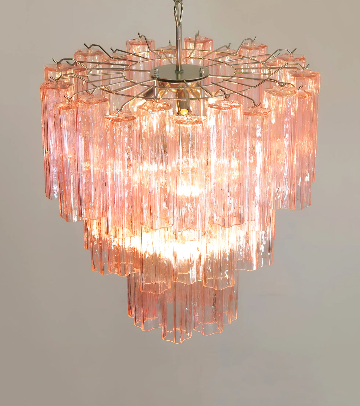 Elegant Pink Murano Glass Tube Chandelier