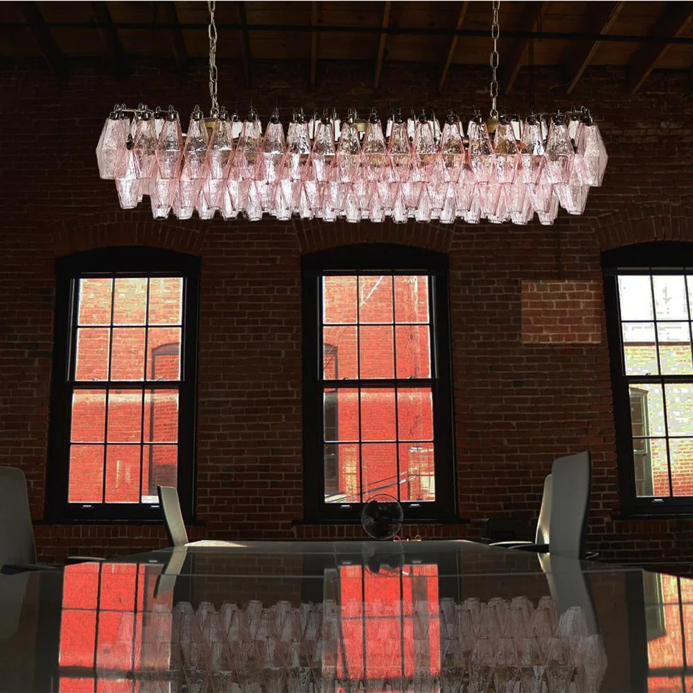 Elegant Pink Murano Poliedri Chandelier