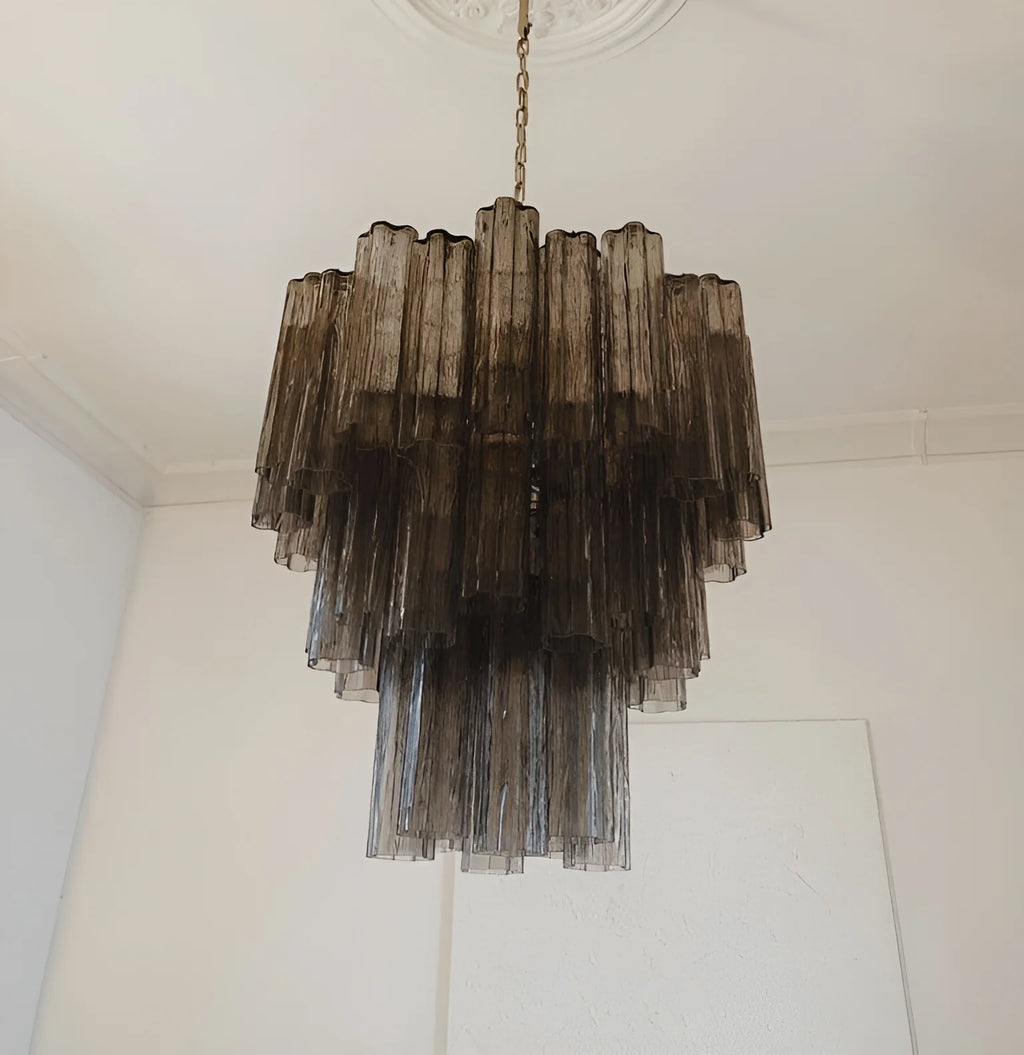 Elegant Smoke Murano Glass Tube Chandelier