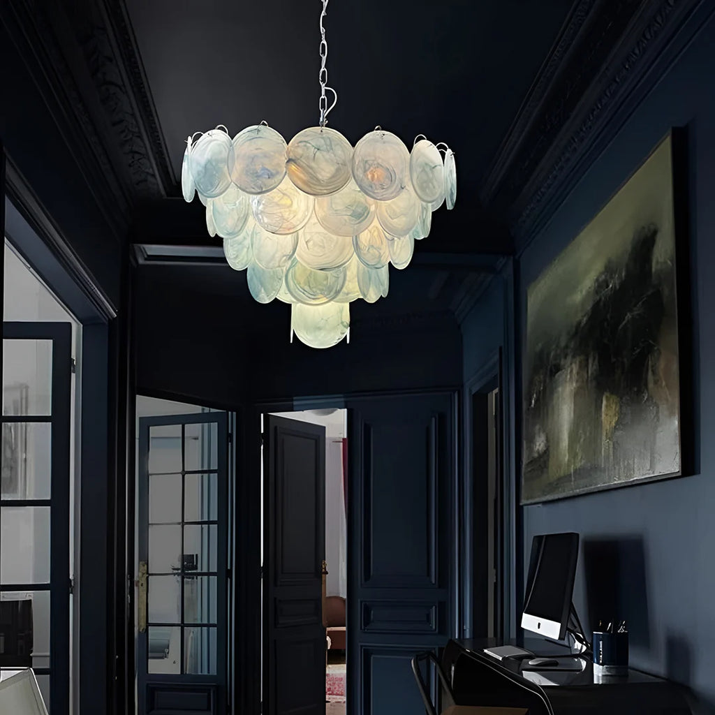 Elegant Blue Murano Disc Chandelier