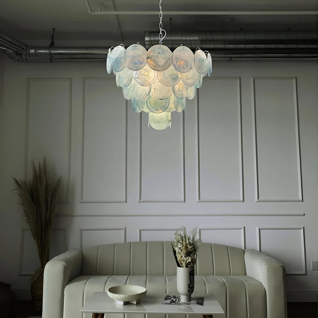 Elegant Blue Murano Disc Chandelier