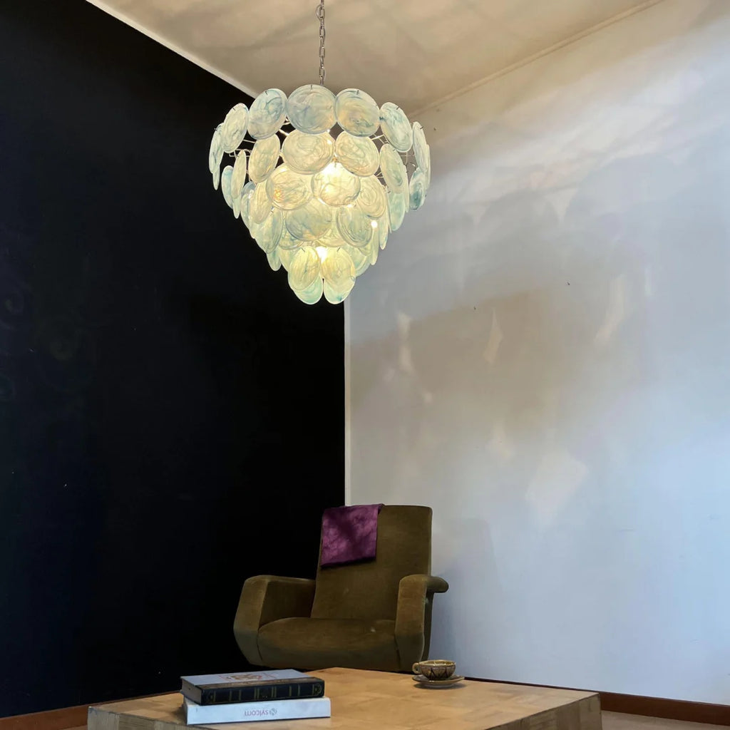 Elegant Blue Murano Disc Chandelier