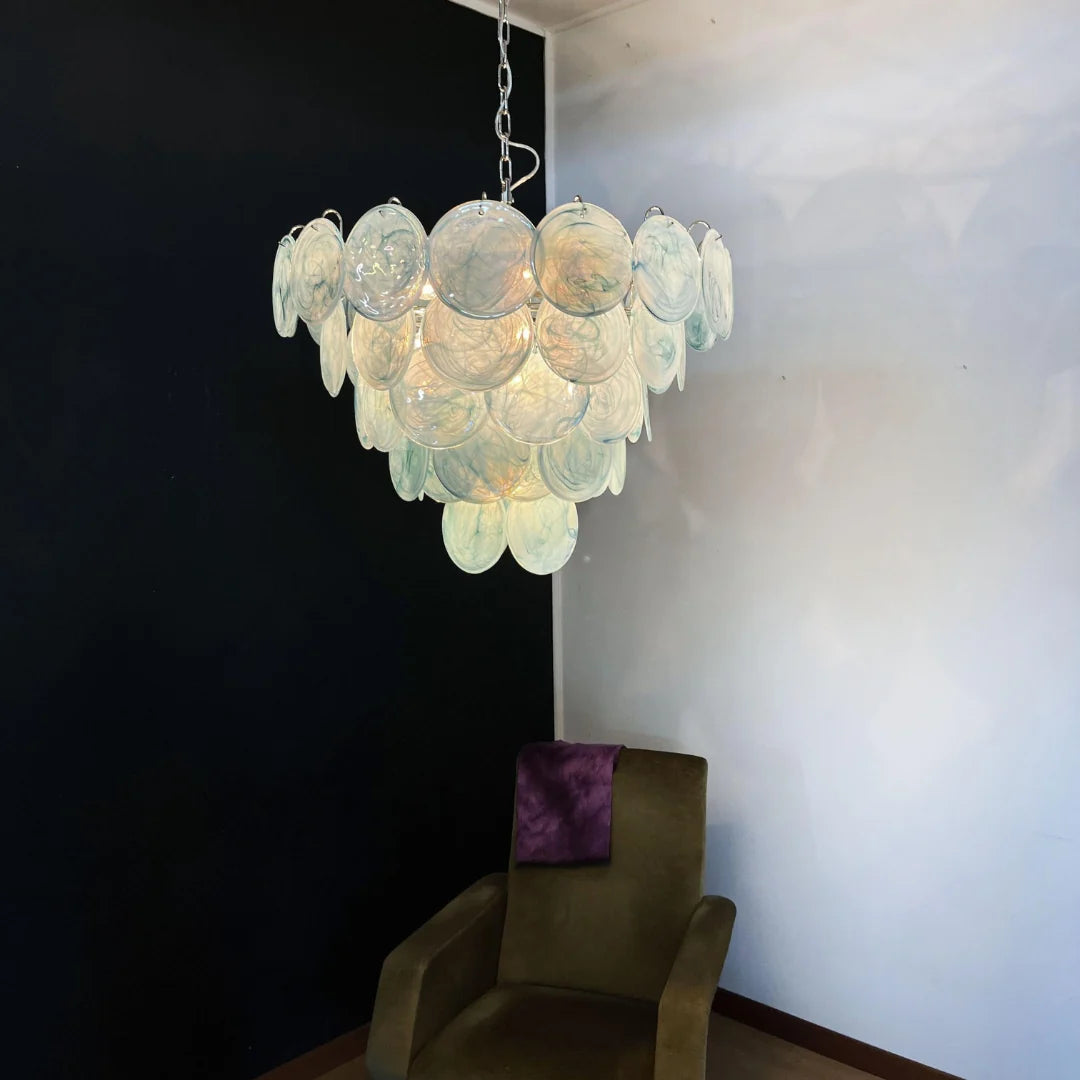 Elegant Blue Murano Disc Chandelier