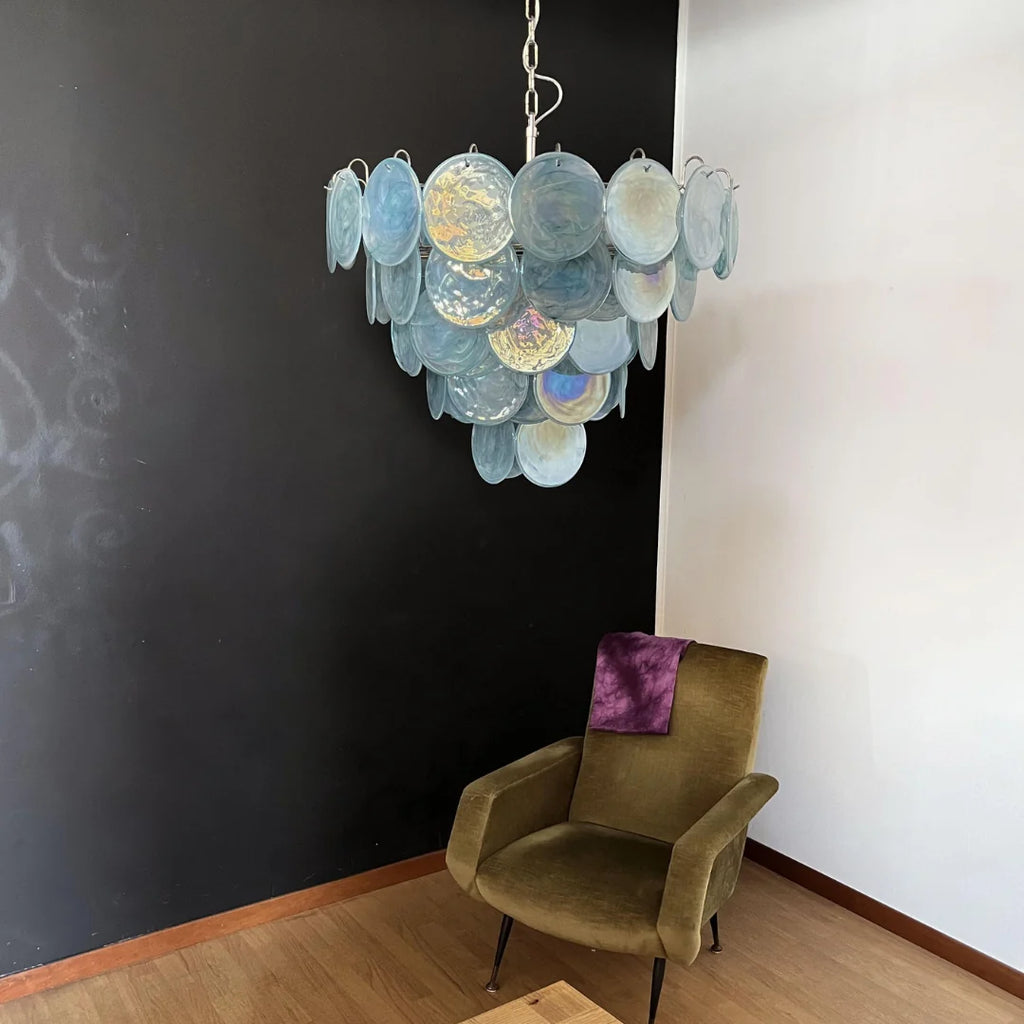 Elegant Blue Murano Disc Chandelier