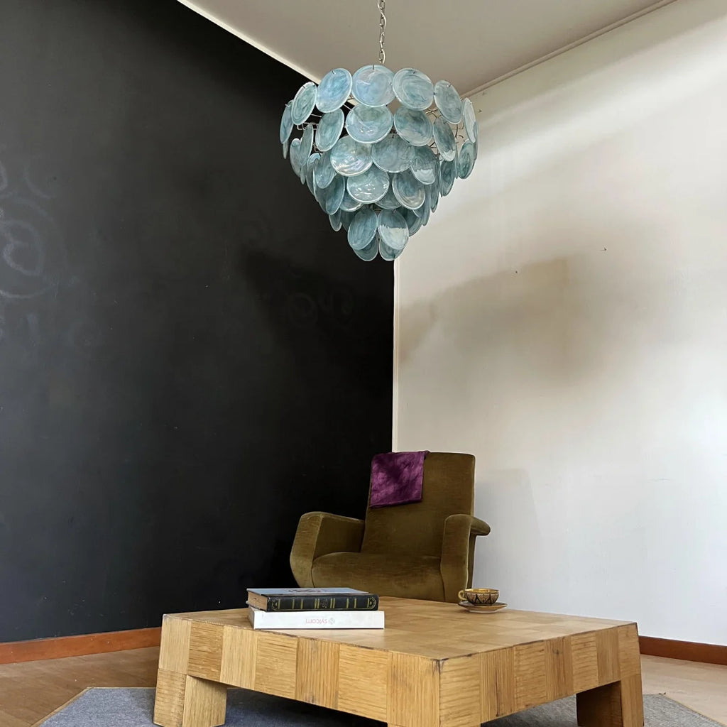 Elegant Blue Murano Disc Chandelier