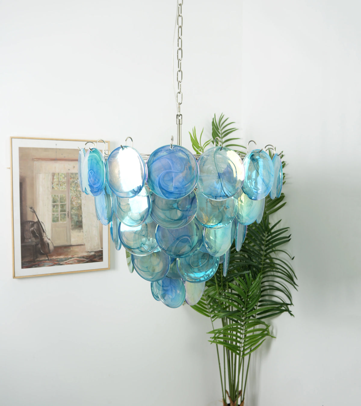 Elegant Blue Murano Disc Chandelier