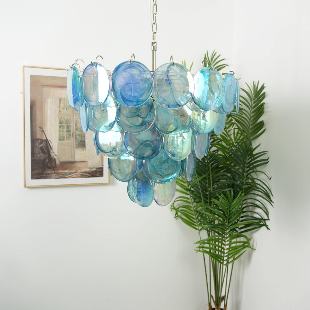Elegant Blue Murano Disc Chandelier