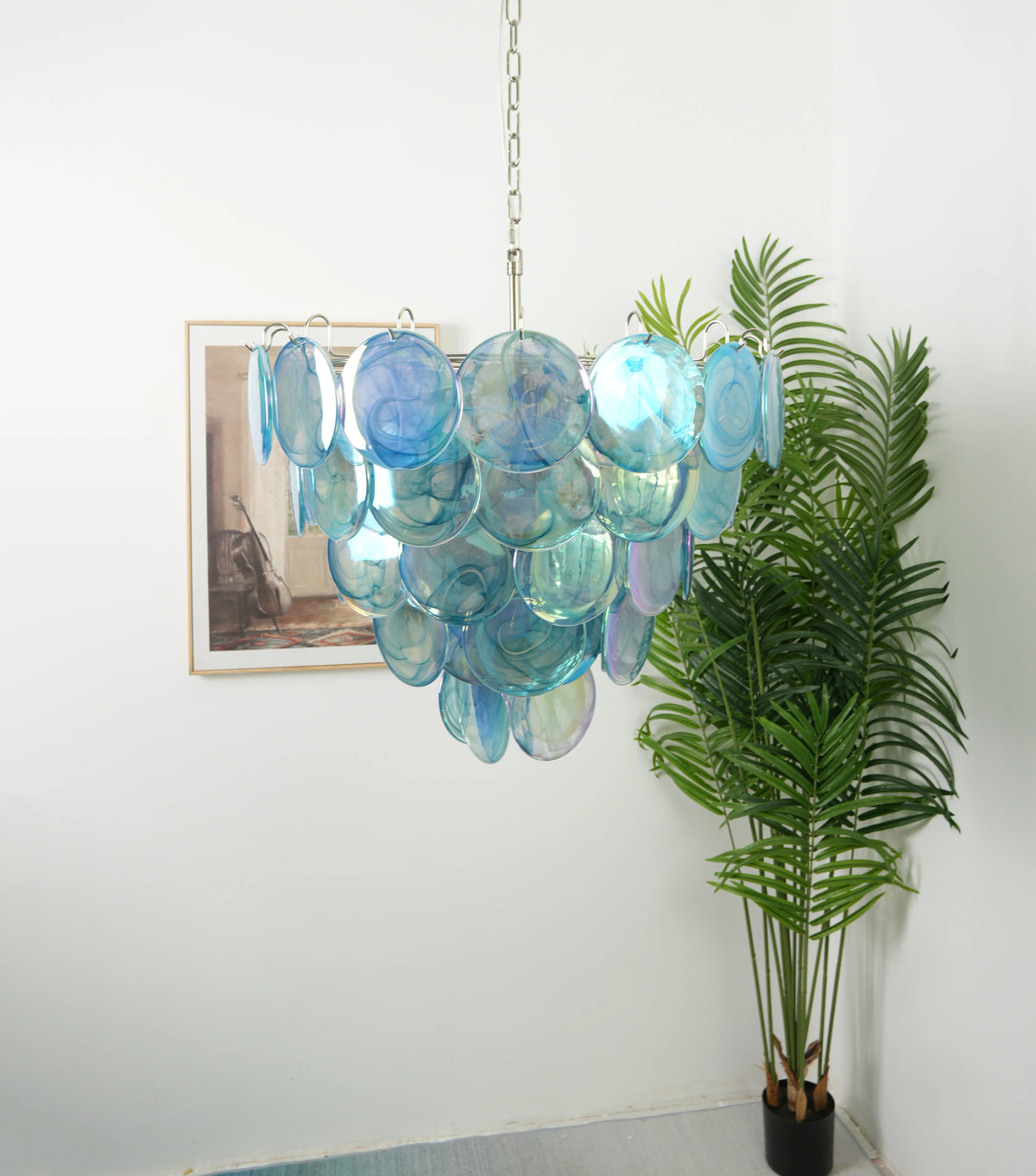Elegant Blue Murano Disc Chandelier