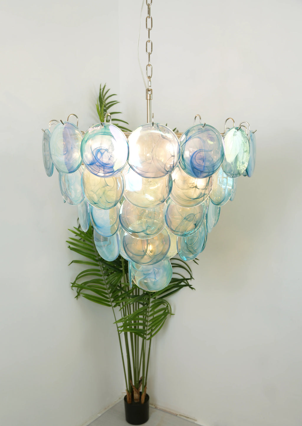 Elegant Blue Murano Disc Chandelier
