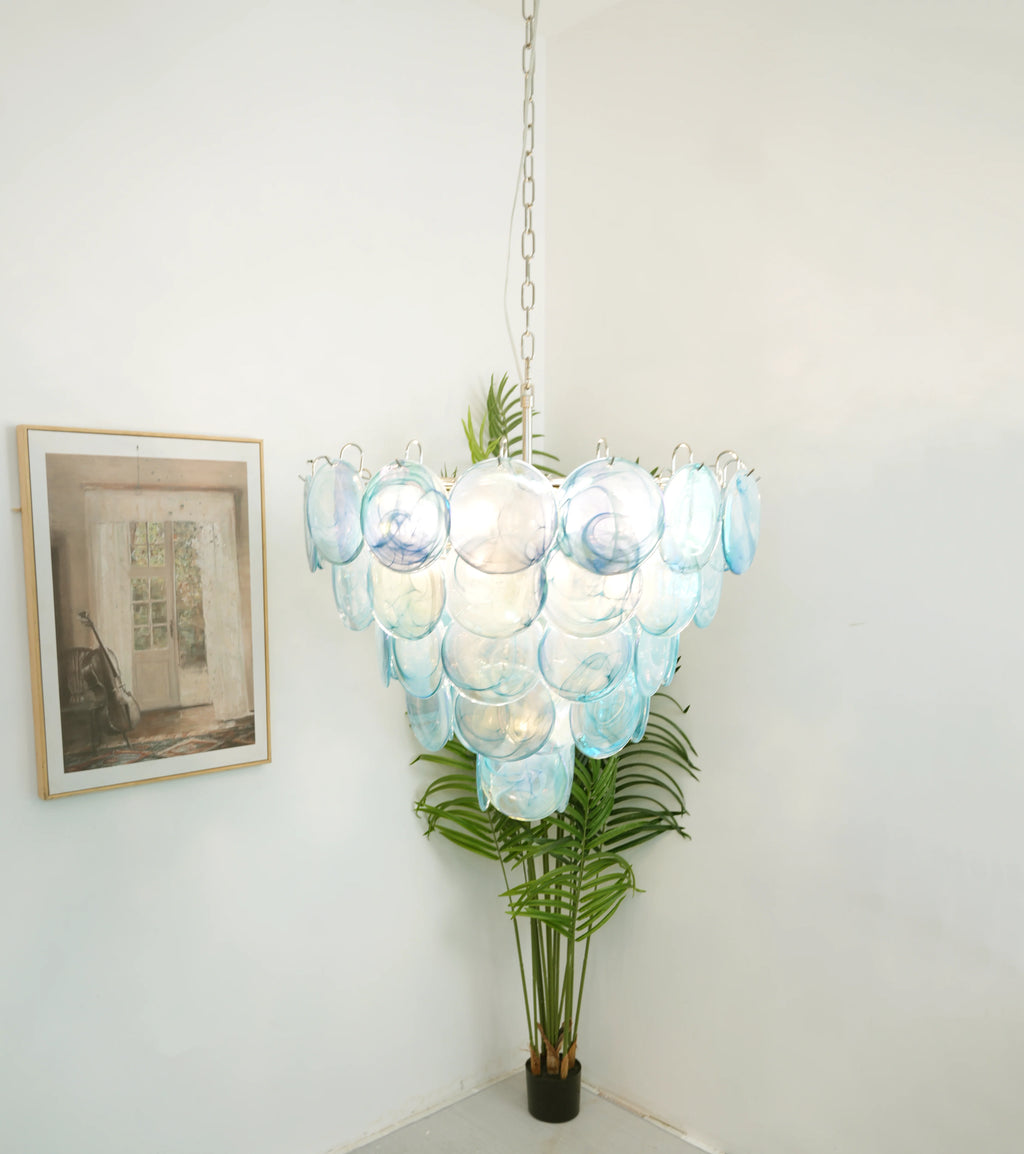 Elegant Blue Murano Disc Chandelier