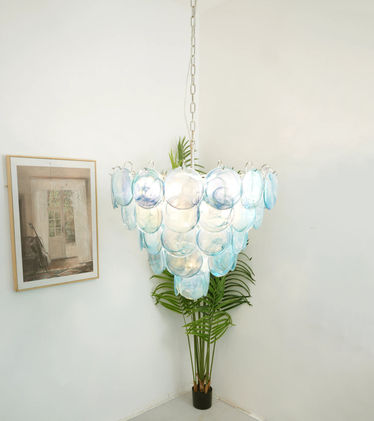 Elegant Blue Murano Disc Chandelier