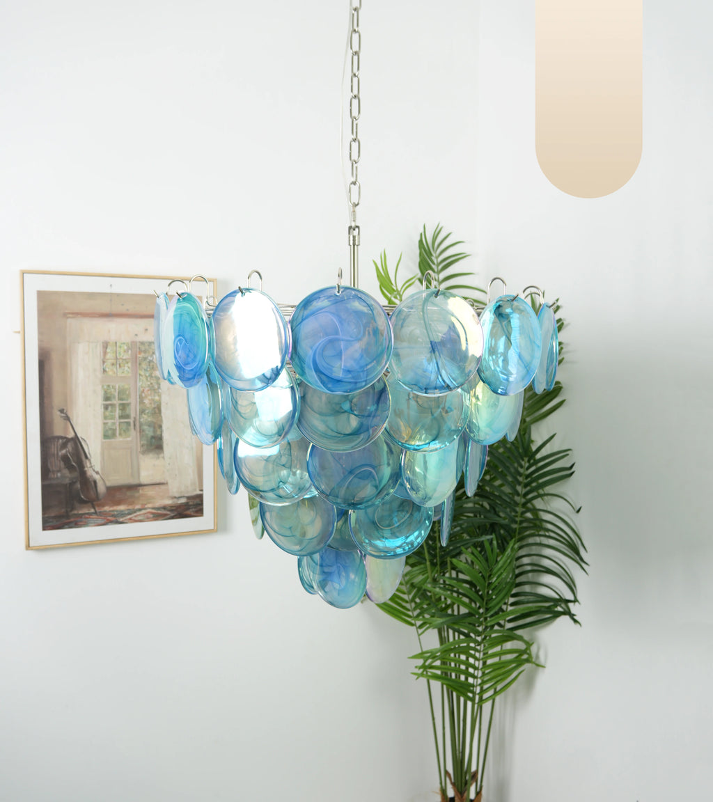 Elegant Blue Murano Disc Chandelier