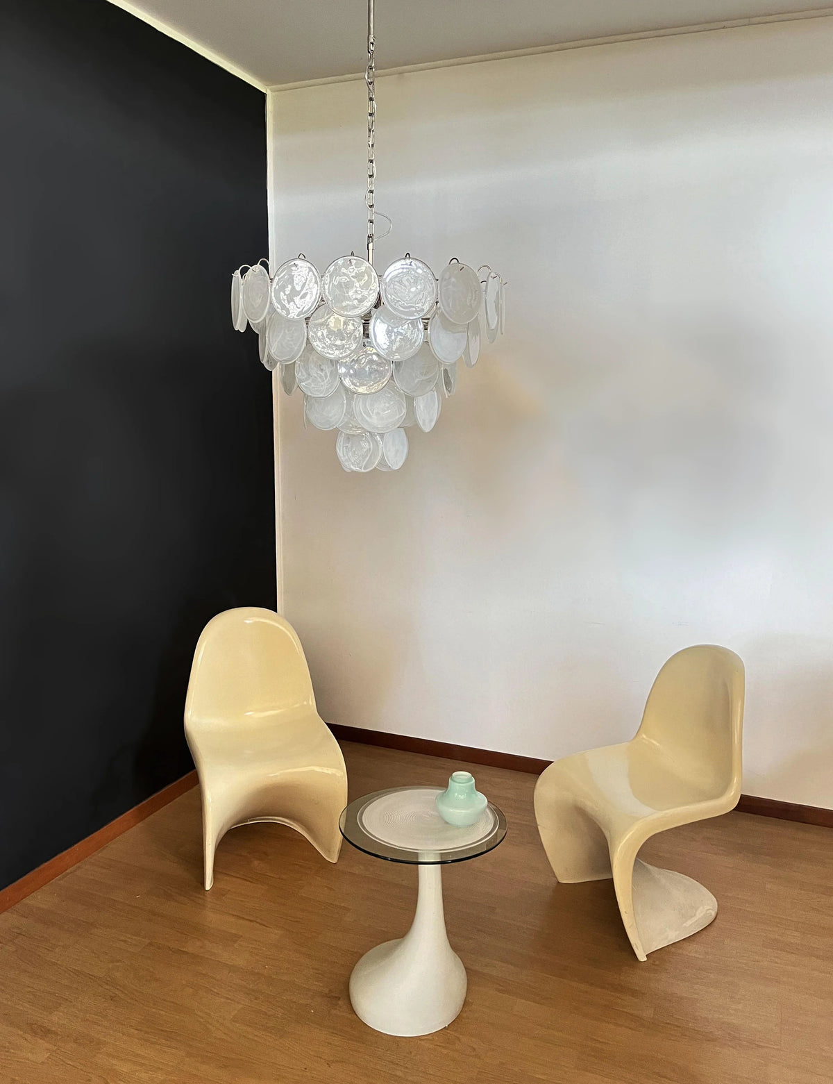 Elegant White Murano Disc Chandelier