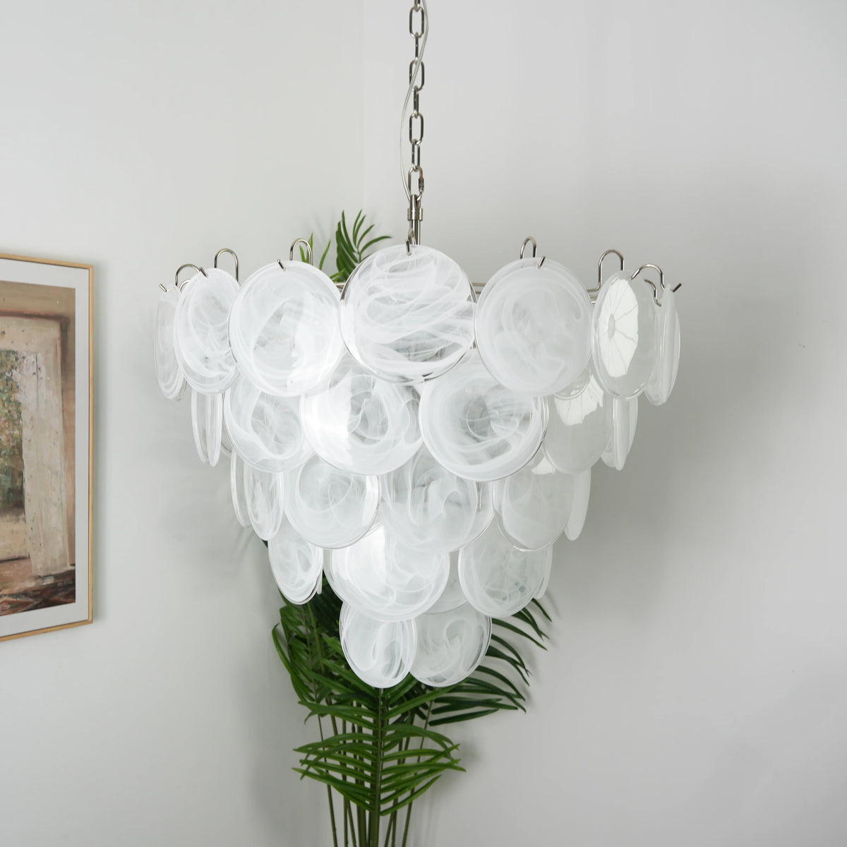 Elegant White Murano Disc Chandelier