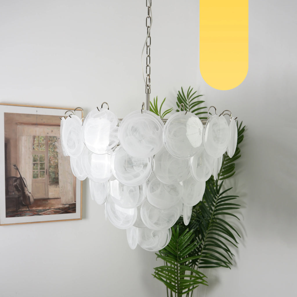 Elegant White Murano Disc Chandelier