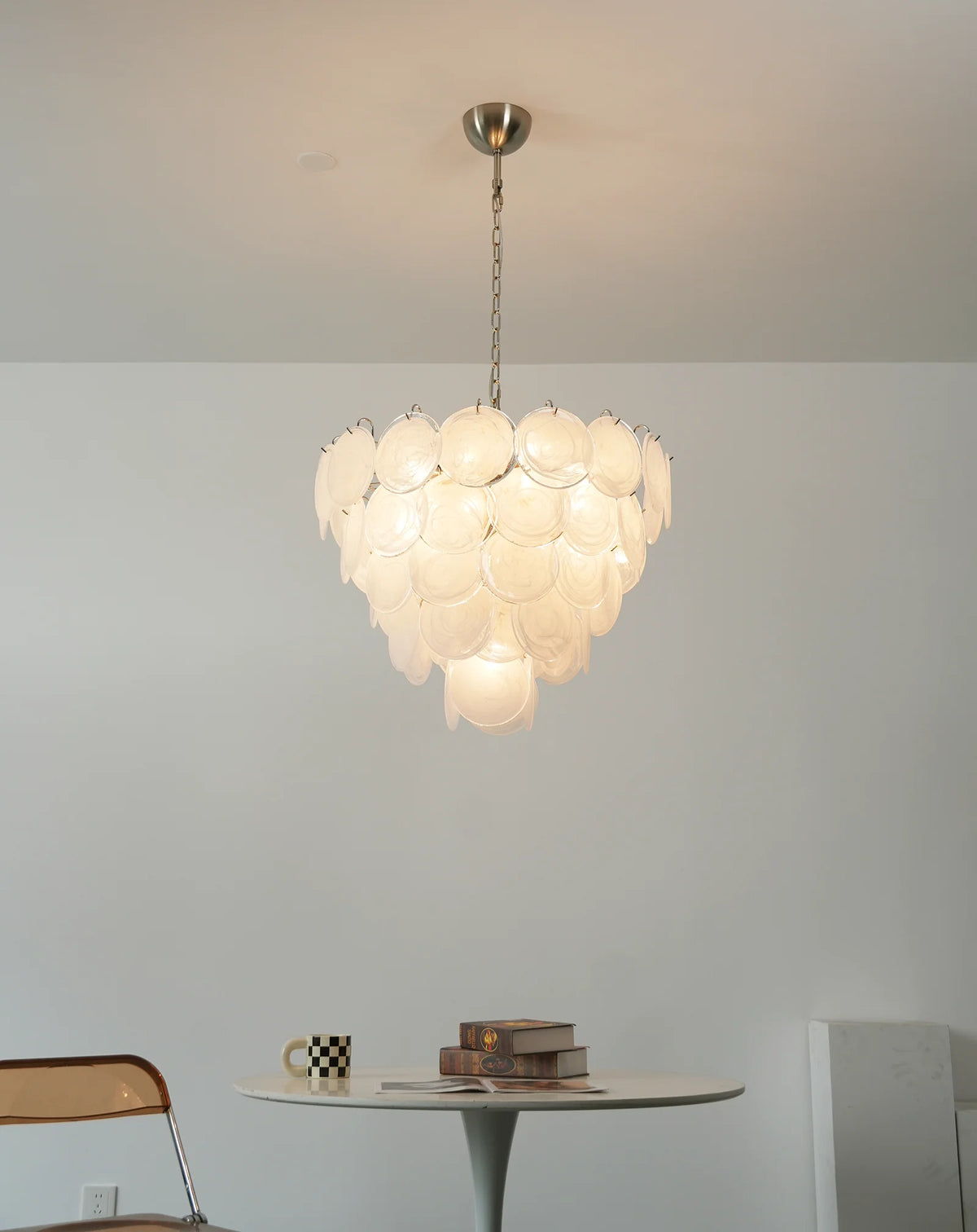 Elegant White Murano Disc Chandelier