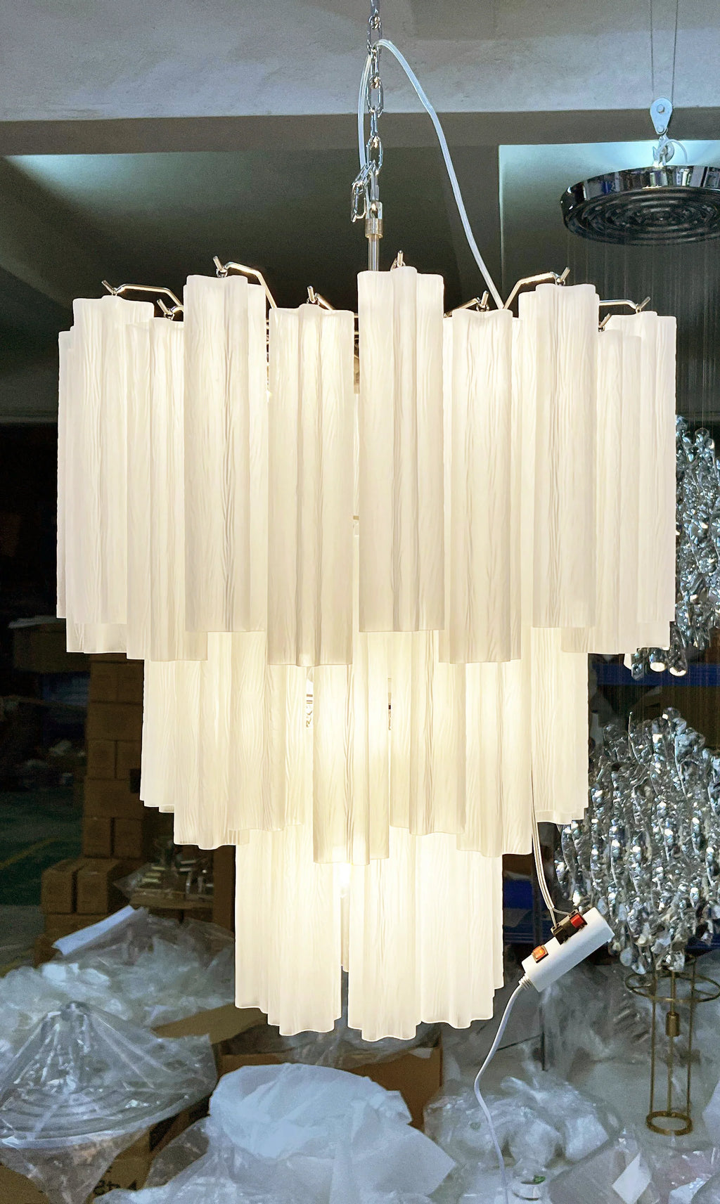 Elegant White Murano Glass Tube Chandelier