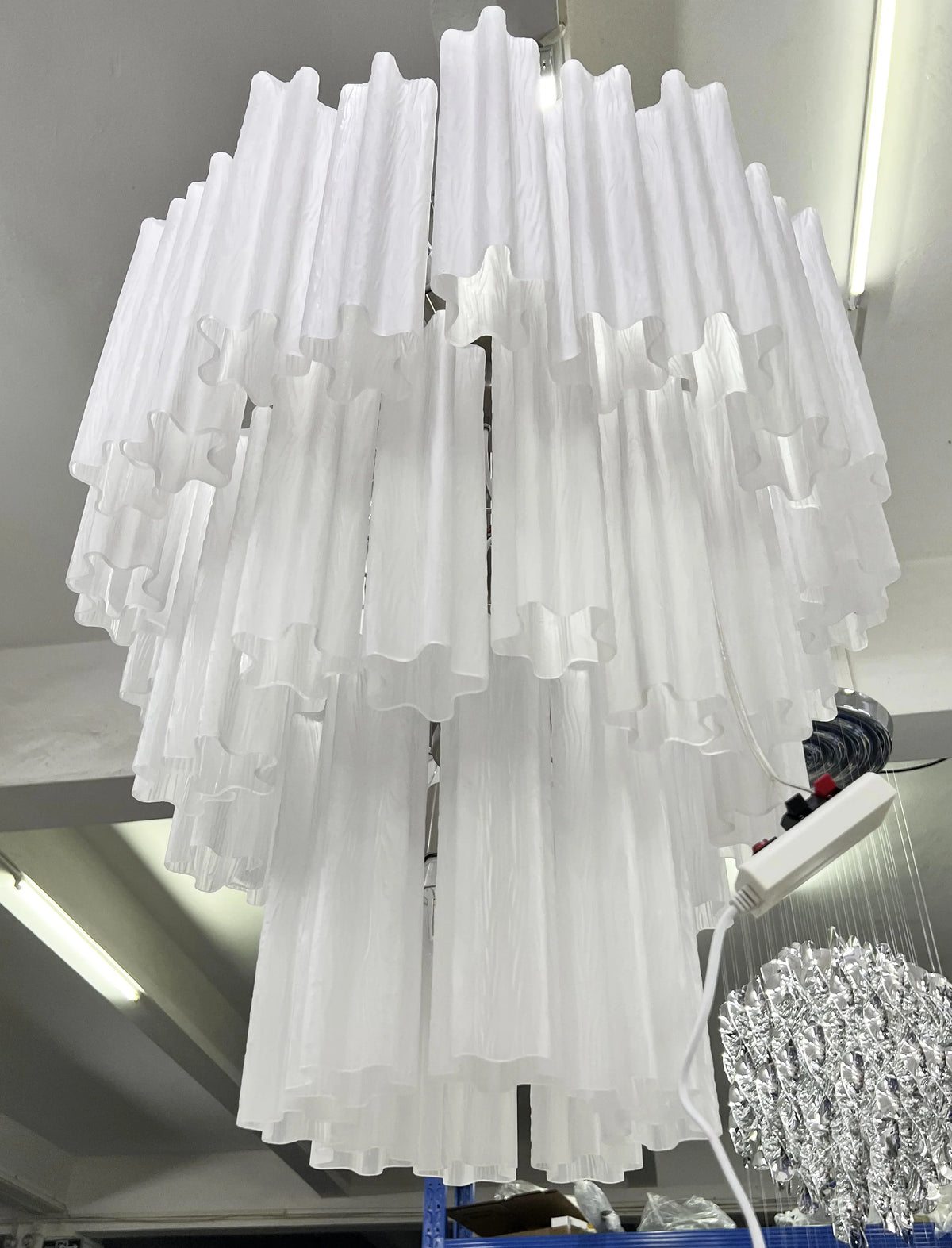 Elegant White Murano Glass Tube Chandelier